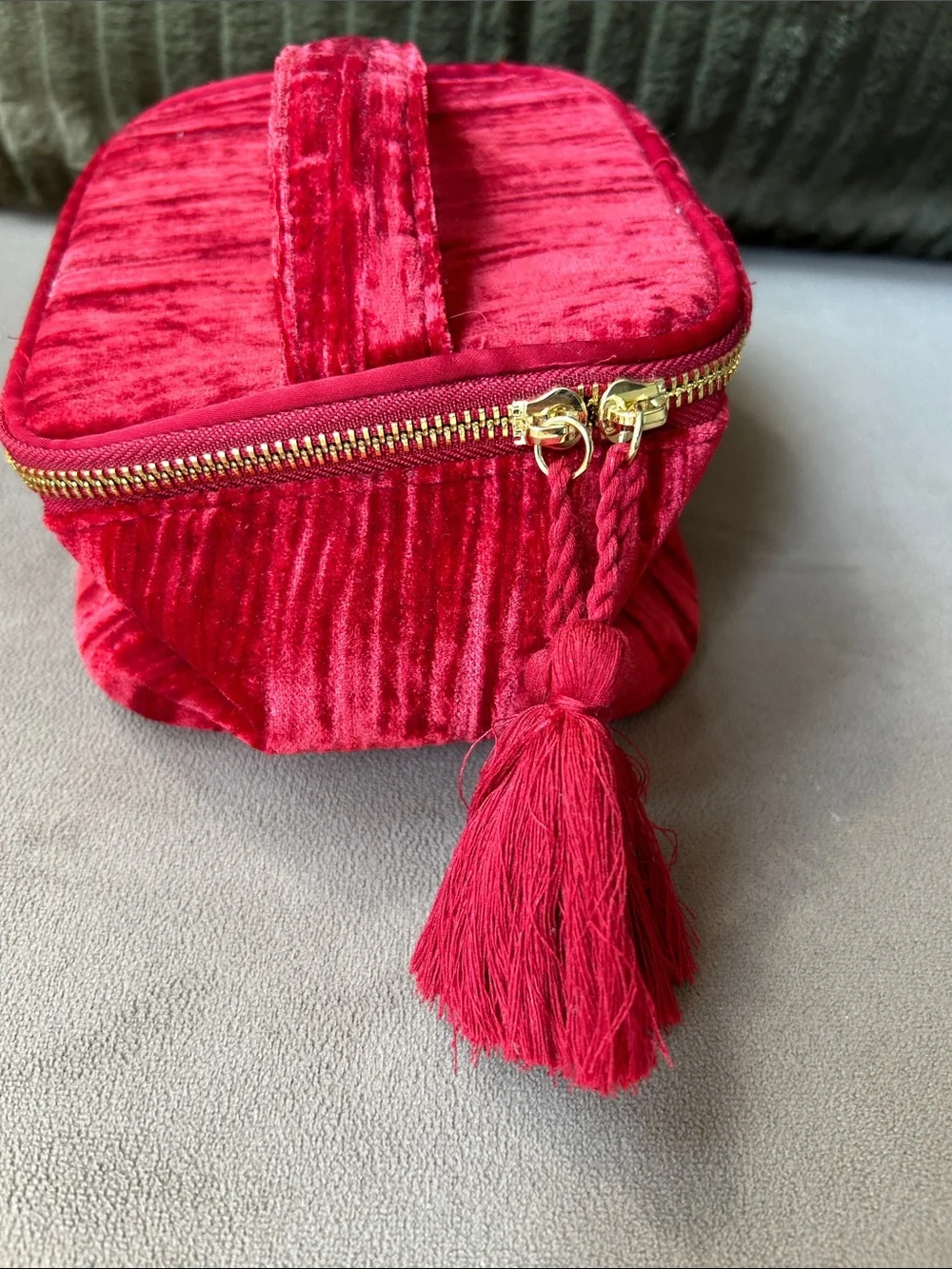Sézane Red Velvet Cosmetic Case with Gold Zipper
